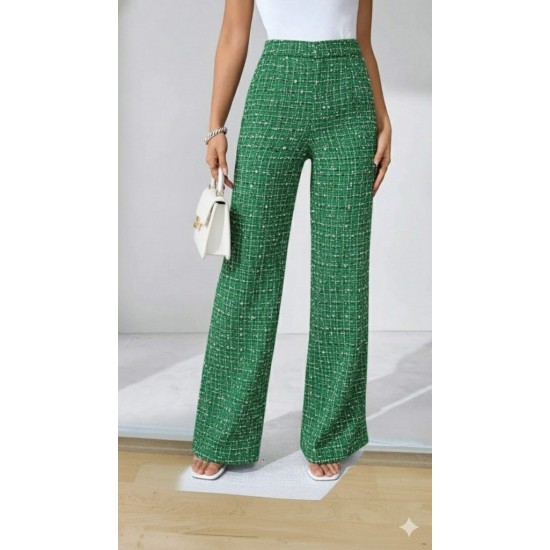 Kadın Yüksek Bel Paçaya Doğru Geniş Dokuma Pantolon , 29178