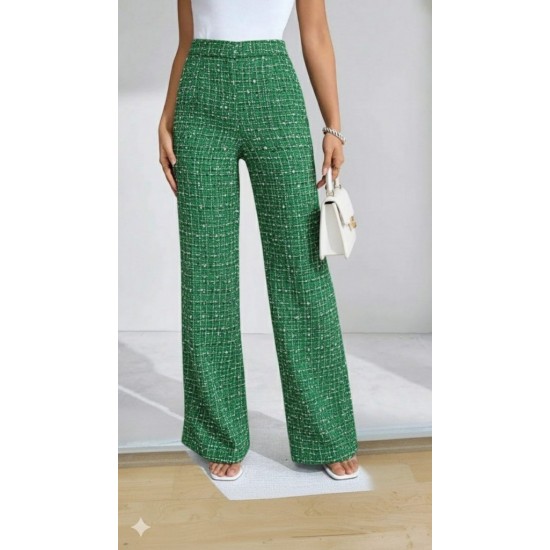 Kadın Yüksek Bel Paçaya Doğru Geniş Dokuma Pantolon , 29178