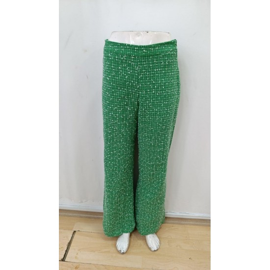 Kadın Yüksek Bel Paçaya Doğru Geniş Dokuma Pantolon , 29178