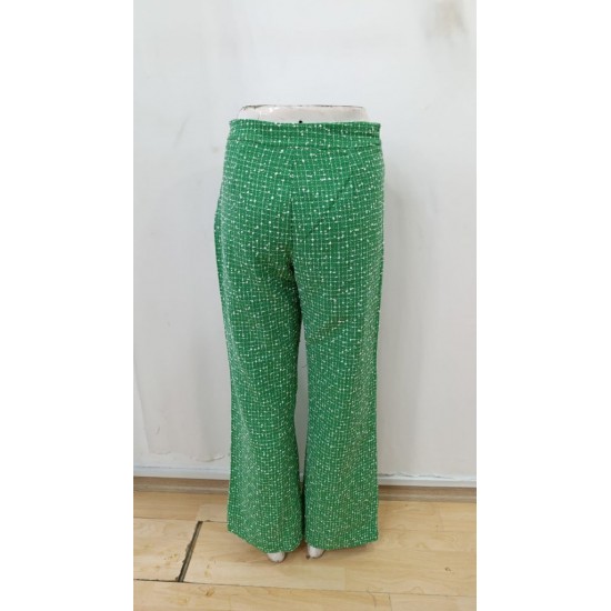 Kadın Yüksek Bel Paçaya Doğru Geniş Dokuma Pantolon , 29178