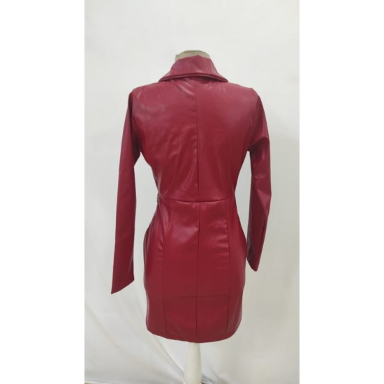 Kadın Uzun Kollu Yakalı Mini Deri Elbise, 29174 Kadın Uzun Kollu Yakalı Mini Deri Elbise, 29174