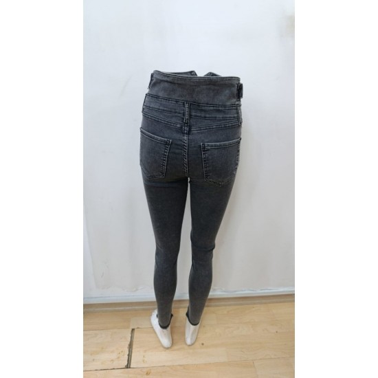 Kadın Yüksek Bel önden Düğmeli Cepli Dar Kesim Detaylı Kot Pantolon , 29171