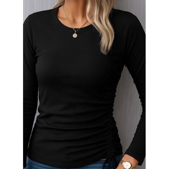 Kadın Uzun Kollu Bisiklet Yaka Yanları Ve Kolları Büzgülü Kadife Bluz, 29212