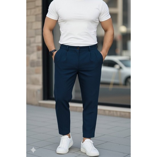 Erkek Belden Düğmeli Cepli Dokuma Pantolon , 29211