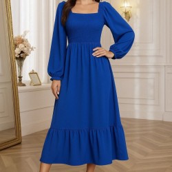 Kadın Uzun Kollu Kare Yakalı Gipeli Uzun Trikoton Elbise , 29210