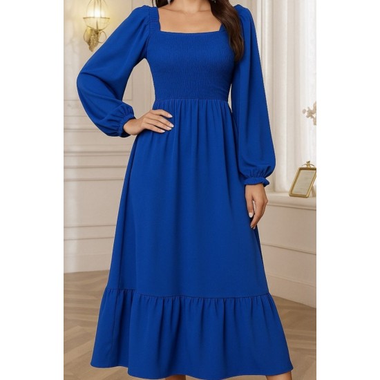 Kadın Uzun Kollu Kare Yakalı Gipeli Uzun Trikoton Elbise , 29210