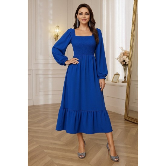 Kadın Uzun Kollu Kare Yakalı Gipeli Uzun Trikoton Elbise , 29210