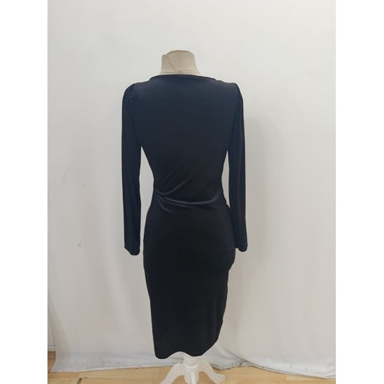 Kadın Uzun Kollu Kruvaze Yakalı Yandan Büzgülü Midi Kadife Elbise , 29209