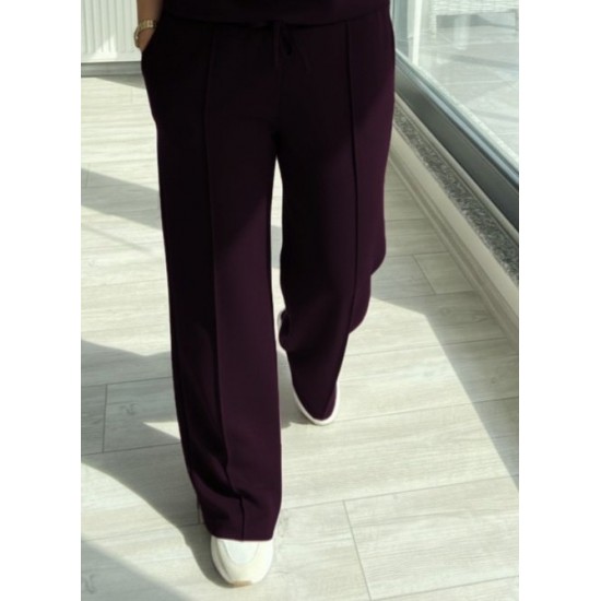 Kadın Uzun Kollu Tek Omuzdan Açık Modal Bluz Ve Pantolon Ikili Mürdüm Takım , 29200