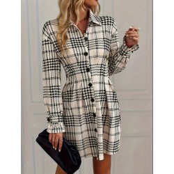 Kadın Uzun Kollu Yakalı önü Düğmeli Mini Modal Elbise , 29213