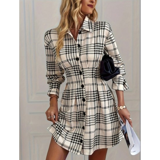 Kadın Uzun Kollu Yakalı önü Düğmeli Mini Modal Elbise , 29213