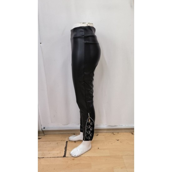 Kadın Yüksek Bel Yandan Yırtmaçlı Dantel Detaylı Deri Tayt, 29218