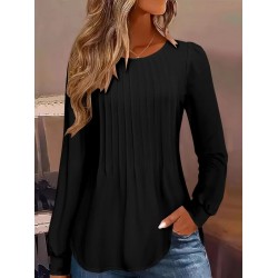 Kadın Uzun Kollu Yuvarlak Yaka Nervürlü Bluz , 29219