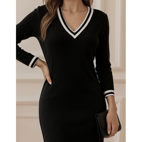 Kadın Uzun Kollu V Ribana Yakalı Yanlardan Yırtmaçlı Midi Viskon Iki Iplik Elbise , 29243 Kadın Uzun Kollu V Ribana Yakalı Yanlardan Yırtmaçlı Midi Viskon Iki Iplik Elbise , 29243