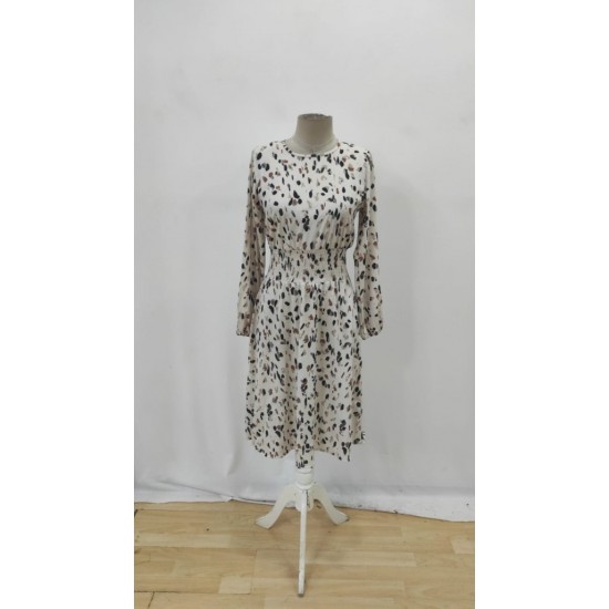 Kadın Uzun Kollu Bot Yaka Beli Lastikli Midi Süprem Elbise , 29242