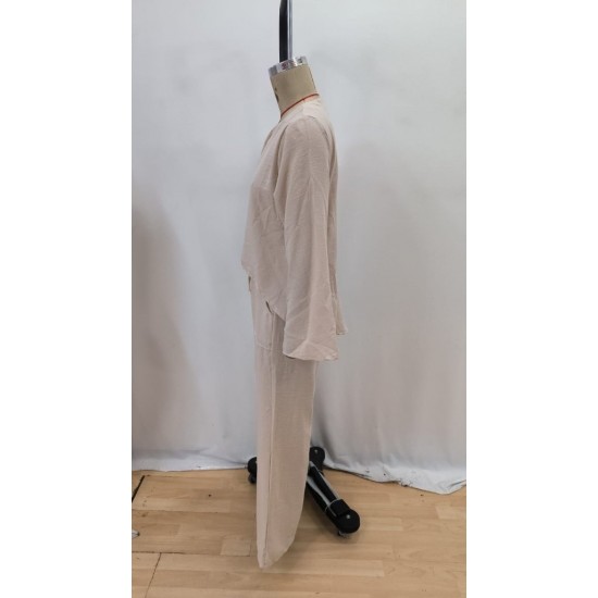 Kadın Uzun Kollu V Yakalı Keten Bluz Bağcıklı Pantolon Ikili Takım , 29241 Kadın Uzun Kollu V Yakalı Keten Bluz Bağcıklı Pantolon Ikili Takım , 29241