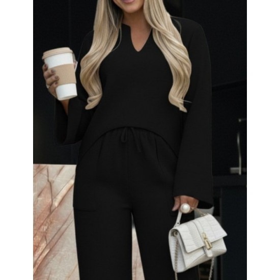 Kadın Uzun Kollu V Yakalı Keten Bluz Bağcıklı Pantolon Ikili Takım , 29240 Kadın Uzun Kollu V Yakalı Keten Bluz Bağcıklı Pantolon Ikili Takım , 29240