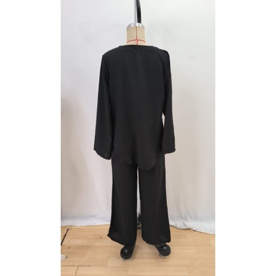 Kadın Uzun Kollu V Yakalı Keten Bluz Bağcıklı Pantolon Ikili Takım , 29240 Kadın Uzun Kollu V Yakalı Keten Bluz Bağcıklı Pantolon Ikili Takım , 29240