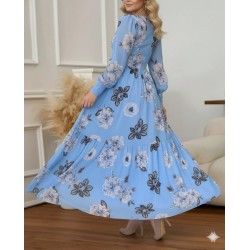 Kadın Uzun Kollu V Yakalı çiçek Desenli Maxi Süprem Elbise , 29238 Kadın Uzun Kollu V Yakalı çiçek Desenli Maxi Süprem Elbise , 29238