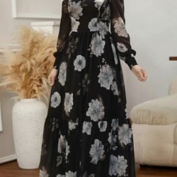 Kadın Uzun Kollu V Yakalı çiçek Desenli Maxi Süprem Elbise , 29237 Kadın Uzun Kollu V Yakalı çiçek Desenli Maxi Süprem Elbise , 29237