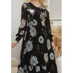 Kadın Uzun Kollu V Yakalı çiçek Desenli Maxi Süprem Elbise , 29237 Kadın Uzun Kollu V Yakalı çiçek Desenli Maxi Süprem Elbise , 29237