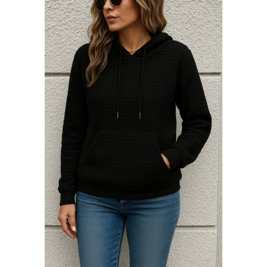 Kadın Uzun Kollu Kapşonlu Bağcıklı Cepli Capitone Sweatshirt , 29236 Kadın Uzun Kollu Kapşonlu Bağcıklı Cepli Capitone Sweatshirt , 29236