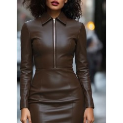 Kadın Uzun Kollu Yakalı Fermuarlı Mini Deri Elbise , 29234 Kadın Uzun Kollu Yakalı Fermuarlı Mini Deri Elbise , 29234