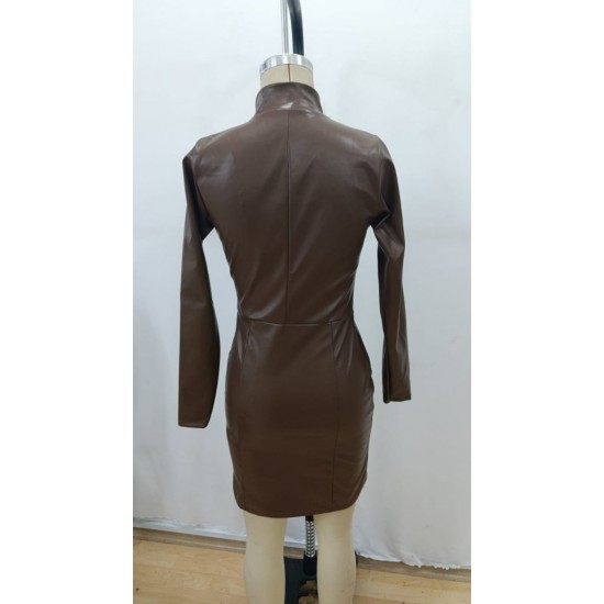 Kadın Uzun Kollu Yakalı Fermuarlı Mini Deri Elbise , 29234 Kadın Uzun Kollu Yakalı Fermuarlı Mini Deri Elbise , 29234