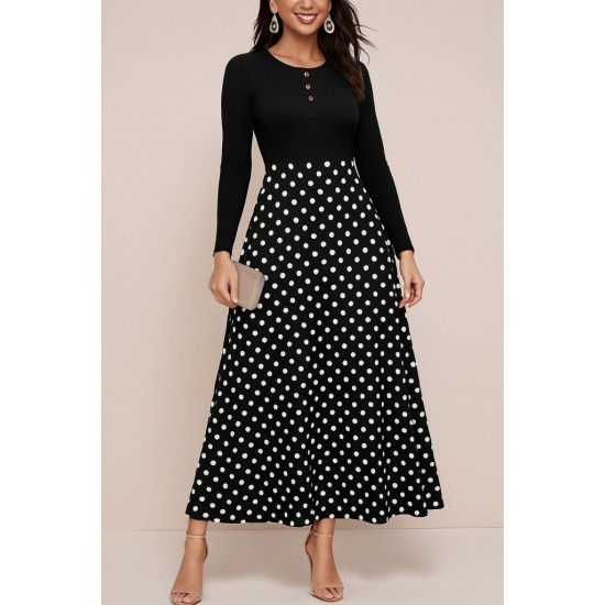 Kadın Uzun Kollu önü Düğmeli Viskon Bluz Eteği örme Maxi Krep Elbise , 29246