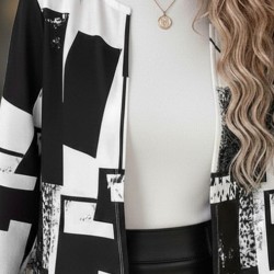 Kadın Uzun Kollu önü Açık Desenli Modal Kısa Ceket, 29245