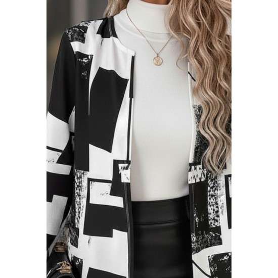 Kadın Uzun Kollu önü Açık Desenli Modal Kısa Ceket, 29245