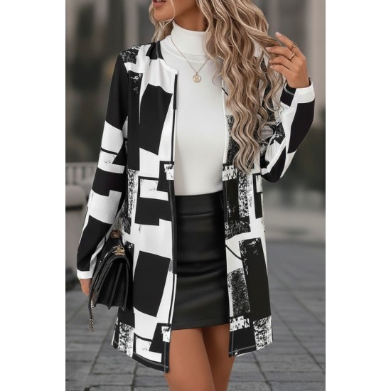 Kadın Uzun Kollu önü Açık Desenli Modal Kısa Ceket, 29245