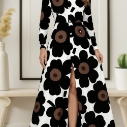 Kadın Yakalı önden Düğmeli çiçek Desenli Uzun Süprem Elbise , 29244 Kadın Yakalı önden Düğmeli çiçek Desenli Uzun Süprem Elbise , 29244