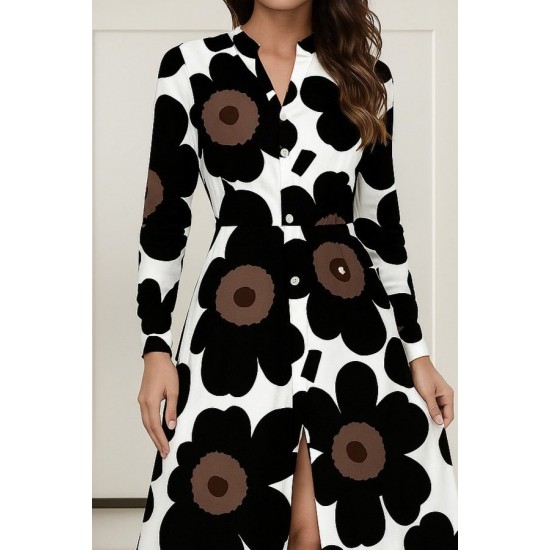 Kadın Yakalı önden Düğmeli çiçek Desenli Uzun Süprem Elbise , 29244 Kadın Yakalı önden Düğmeli çiçek Desenli Uzun Süprem Elbise , 29244