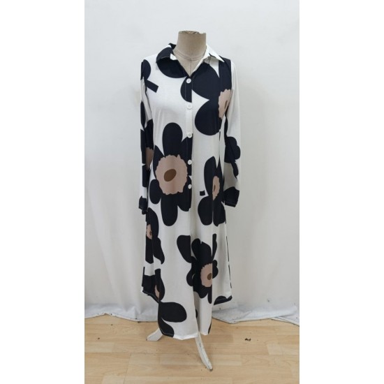 Kadın Yakalı önden Düğmeli çiçek Desenli Uzun Süprem Elbise , 29244 Kadın Yakalı önden Düğmeli çiçek Desenli Uzun Süprem Elbise , 29244