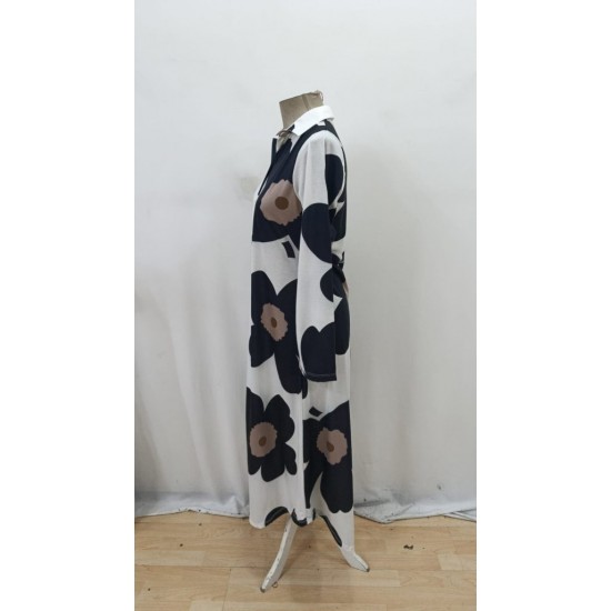 Kadın Yakalı önden Düğmeli çiçek Desenli Uzun Süprem Elbise , 29244 Kadın Yakalı önden Düğmeli çiçek Desenli Uzun Süprem Elbise , 29244