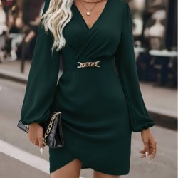 Kadın Uzun Kollu Kruvaze Yaka Yandan Büzgülü Asimetrik Detaylı Ithal Krep Mini Elbise, 29264 Kadın Uzun Kollu Kruvaze Yaka Yandan Büzgülü Asimetrik Detaylı Ithal Krep Mini Elbise, 29264