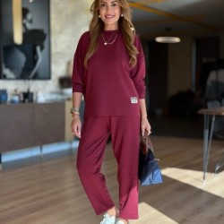 Kadın Uzun Kollu Bisiklet Yaka Viskon Iki Iplik Bluz Ve Pantolon Ikili Takım, 29256