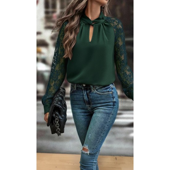 Kadın Uzun Kollu Göğüs Pencere Detay Yaka Boğazlı Kolları Tüllü Sandy Bluz, 29254 Kadın Uzun Kollu Göğüs Pencere Detay Yaka Boğazlı Kolları Tüllü Sandy Bluz, 29254