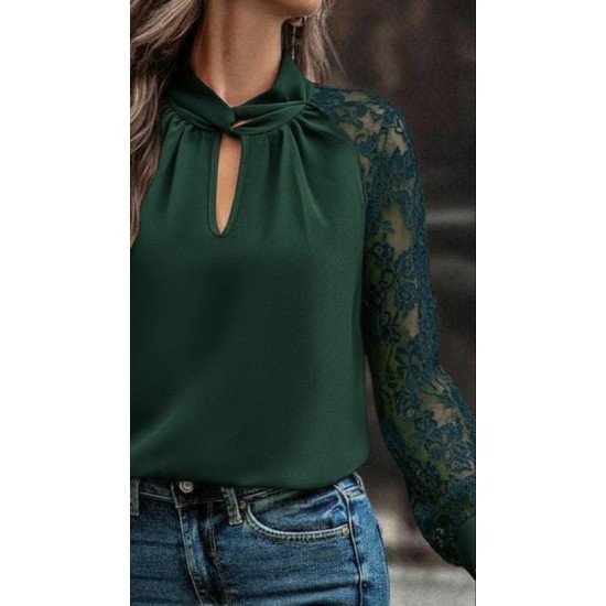 Kadın Uzun Kollu Göğüs Pencere Detay Yaka Boğazlı Kolları Tüllü Sandy Bluz, 29254 Kadın Uzun Kollu Göğüs Pencere Detay Yaka Boğazlı Kolları Tüllü Sandy Bluz, 29254