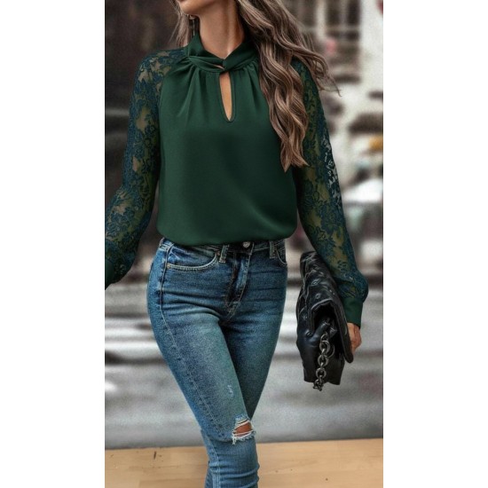 Kadın Uzun Kollu Göğüs Pencere Detay Yaka Boğazlı Kolları Tüllü Sandy Bluz, 29254 Kadın Uzun Kollu Göğüs Pencere Detay Yaka Boğazlı Kolları Tüllü Sandy Bluz, 29254