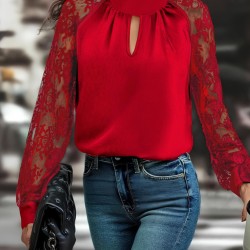 Kadın Uzun Kollu Göğüs Pencere Detay Yaka Boğazlı Kolları Tüllü Sandy Bluz, 29253 Kadın Uzun Kollu Göğüs Pencere Detay Yaka Boğazlı Kolları Tüllü Sandy Bluz, 29253