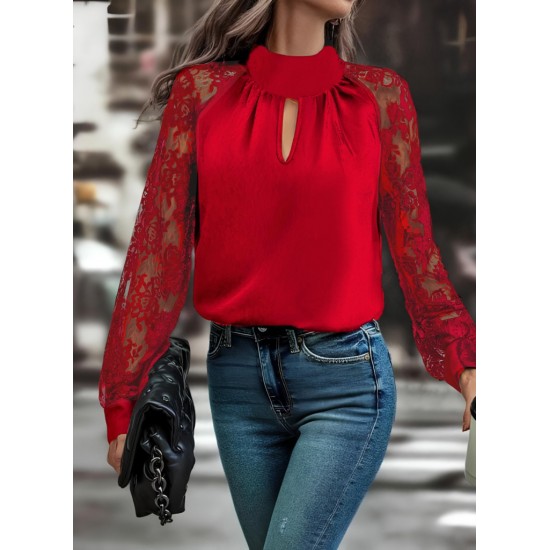 Kadın Uzun Kollu Göğüs Pencere Detay Yaka Boğazlı Kolları Tüllü Sandy Bluz, 29253 Kadın Uzun Kollu Göğüs Pencere Detay Yaka Boğazlı Kolları Tüllü Sandy Bluz, 29253