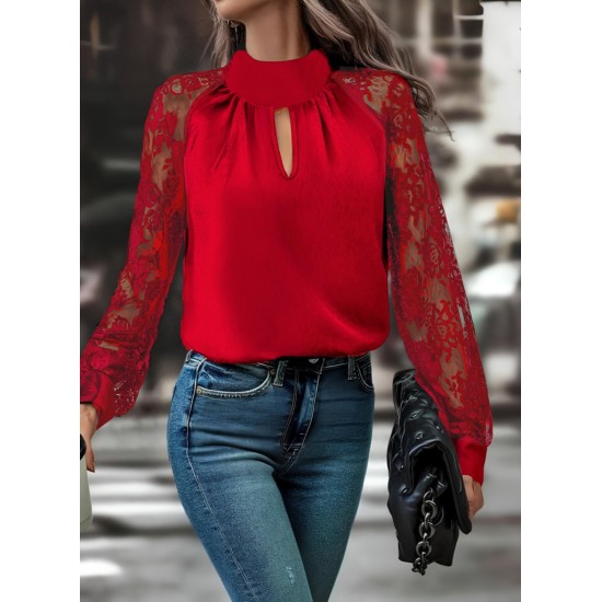 Kadın Uzun Kollu Göğüs Pencere Detay Yaka Boğazlı Kolları Tüllü Sandy Bluz, 29253 Kadın Uzun Kollu Göğüs Pencere Detay Yaka Boğazlı Kolları Tüllü Sandy Bluz, 29253