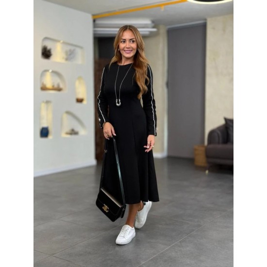 Kadın Uzun Kollu Bisiklet Yaka Midi Modal Elbise , 29268
