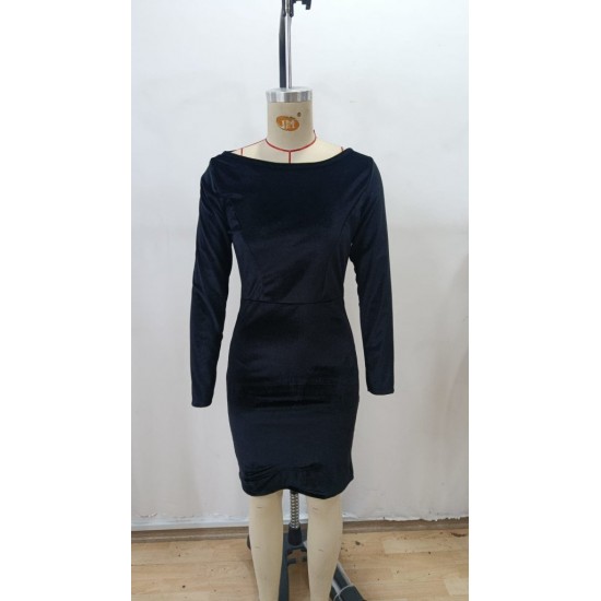 Kadın Uzun Kollu Kayık Yaka Mini Kadife Elbise , 29279 Kadın Uzun Kollu Kayık Yaka Mini Kadife Elbise , 29279