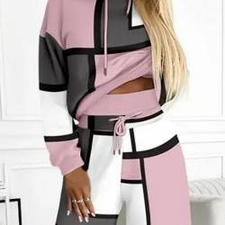 Kadın Uzun Kollu Kapşonlu Bağcıklı Desenli Iki Iplik Bluz Ve Pantolon Ikili Takım , 29276