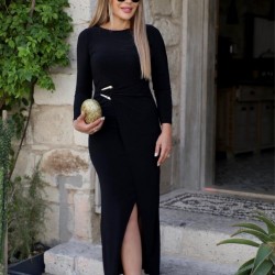 Kadın Uzun Kollu önden çapraz Detaylı Yandan Toka Detaylı Uzun Sandy Elbise , 29275 Kadın Uzun Kollu önden çapraz Detaylı Yandan Toka Detaylı Uzun Sandy Elbise , 29275