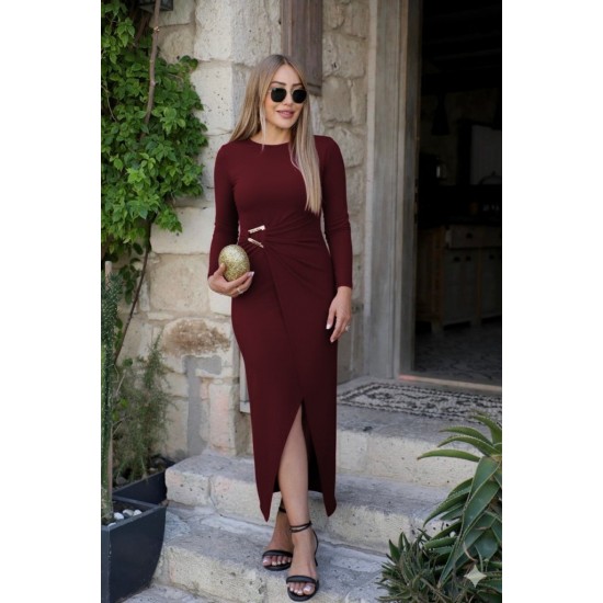 Kadın Uzun Kollu önden çapraz Detaylı Yandan Toka Detaylı Uzun Sandy Elbise , 29274 Kadın Uzun Kollu önden çapraz Detaylı Yandan Toka Detaylı Uzun Sandy Elbise , 29274