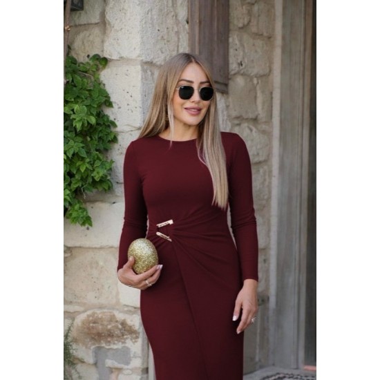 Kadın Uzun Kollu önden çapraz Detaylı Yandan Toka Detaylı Uzun Sandy Elbise , 29274 Kadın Uzun Kollu önden çapraz Detaylı Yandan Toka Detaylı Uzun Sandy Elbise , 29274